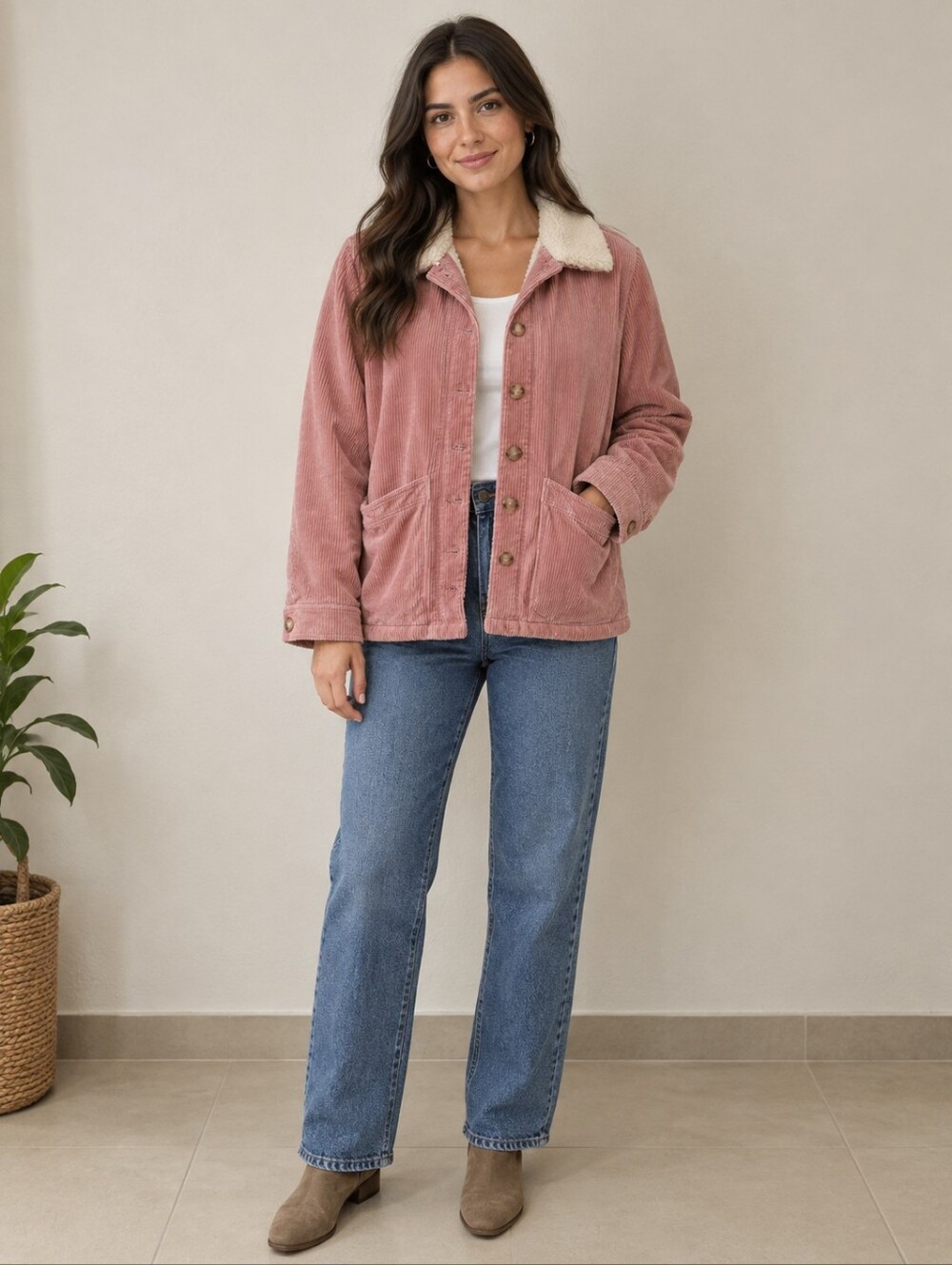 Sezane Will Jacket Rose Pink Corduroy Cord Collared Coat Sz S